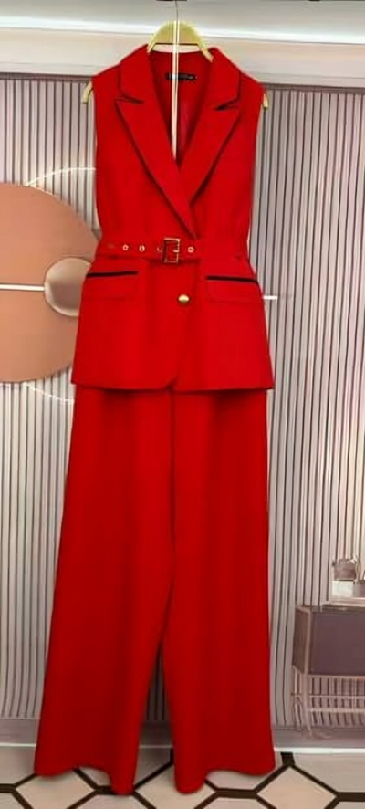 Scarlet Boss – Sleeveless Belted Pantsuit Set