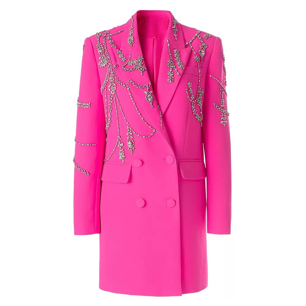 Crystal Embellished Double-Breasted Blazer Dress