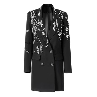Crystal Embellished Double-Breasted Blazer Dress