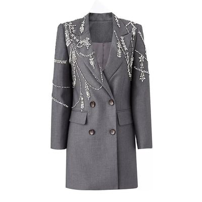 Crystal Embellished Double-Breasted Blazer Dress