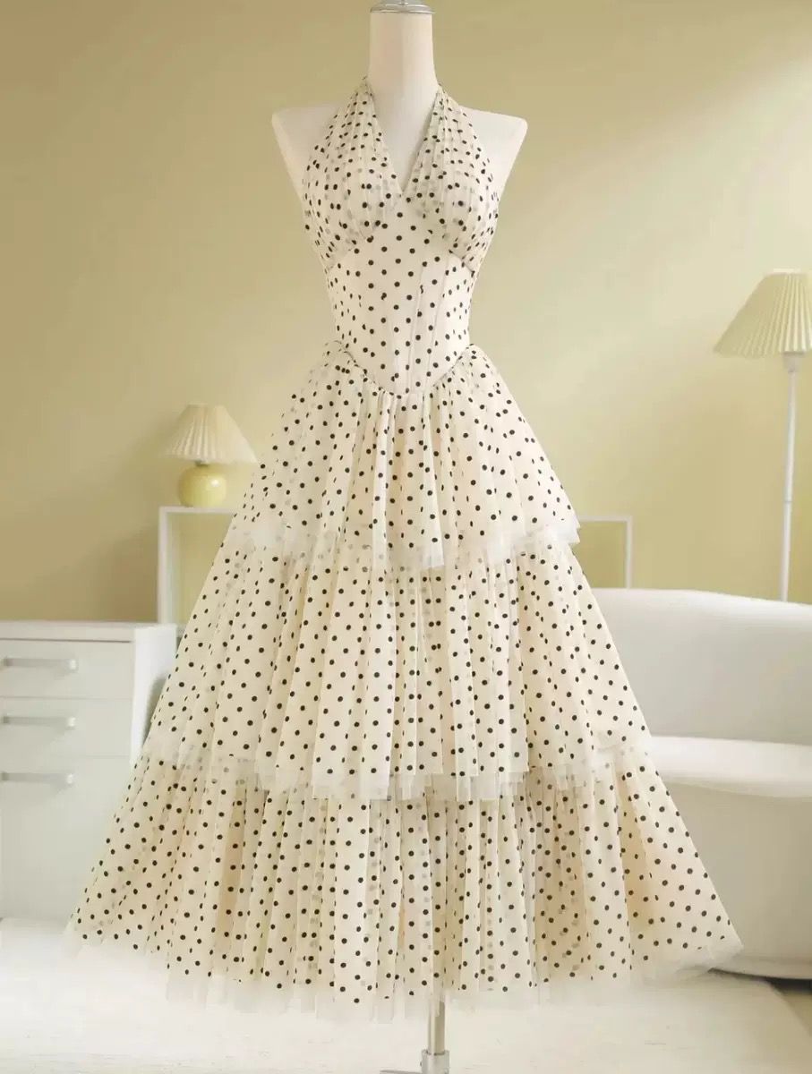 Vintage-Style Polka Dot Halter Dress