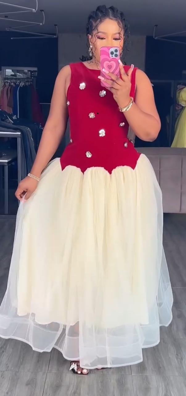 Embellished Velvet & Tulle Ball Gown Dress
