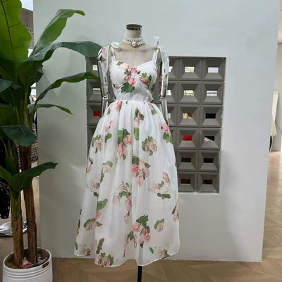 Rose Garden Bow-Tie Floral Midi Dress